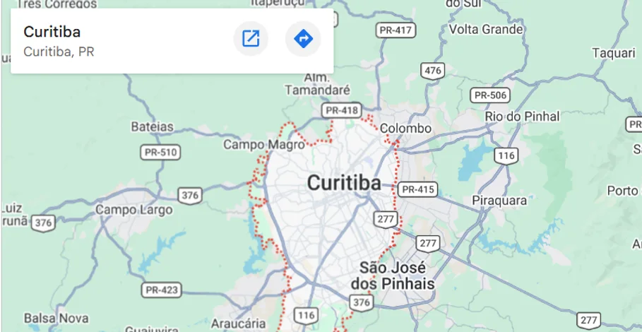 Mapa estático da região de Curitiba, Paraná